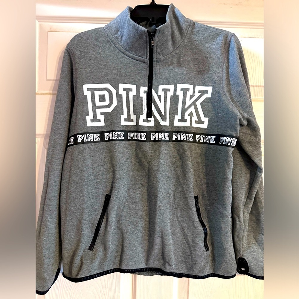 EUC Victoria's Secret PINK Women's Gray Quarter-Zip Pullover Y2K 90's‎ Size M